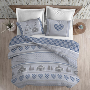 Parure copripiumino in flanella chalet blu flanella 100% cotone