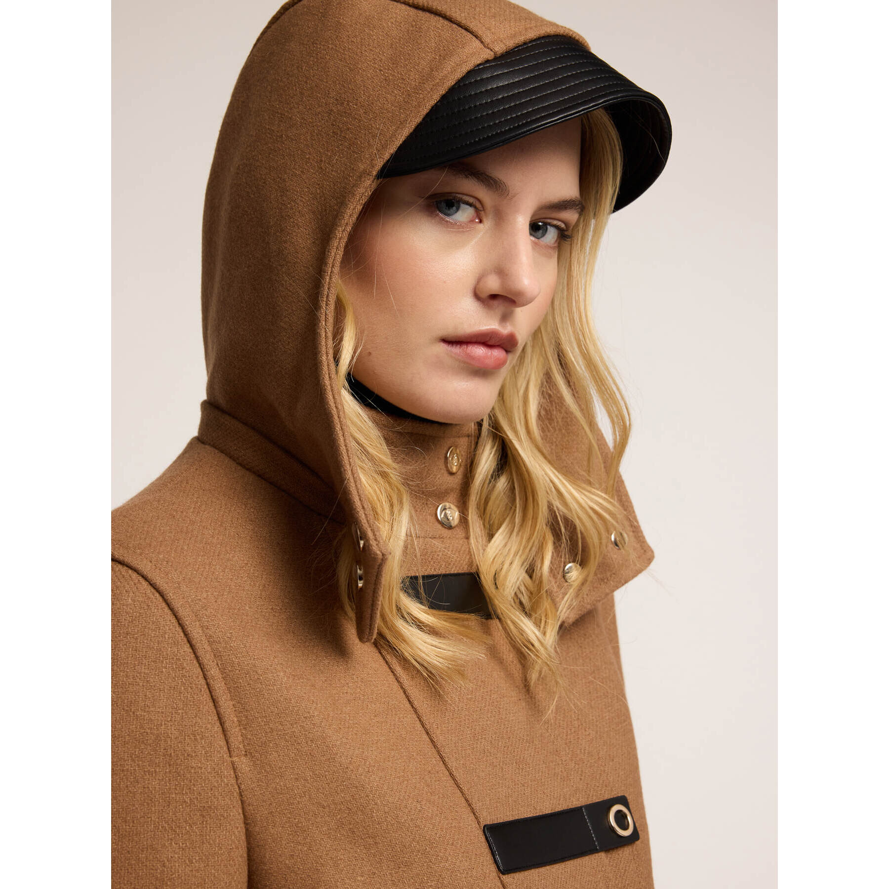 Motivi - Cappotto in panno misto lana con inserti - Marrone