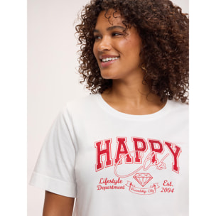 Fiorella Rubino - T-shirt Happy! in cotone - Bianco