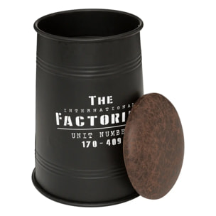 Pouf bidon "Joao" métal et bois noir