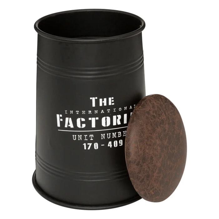 Pouf bidon "Joao" métal et bois noir