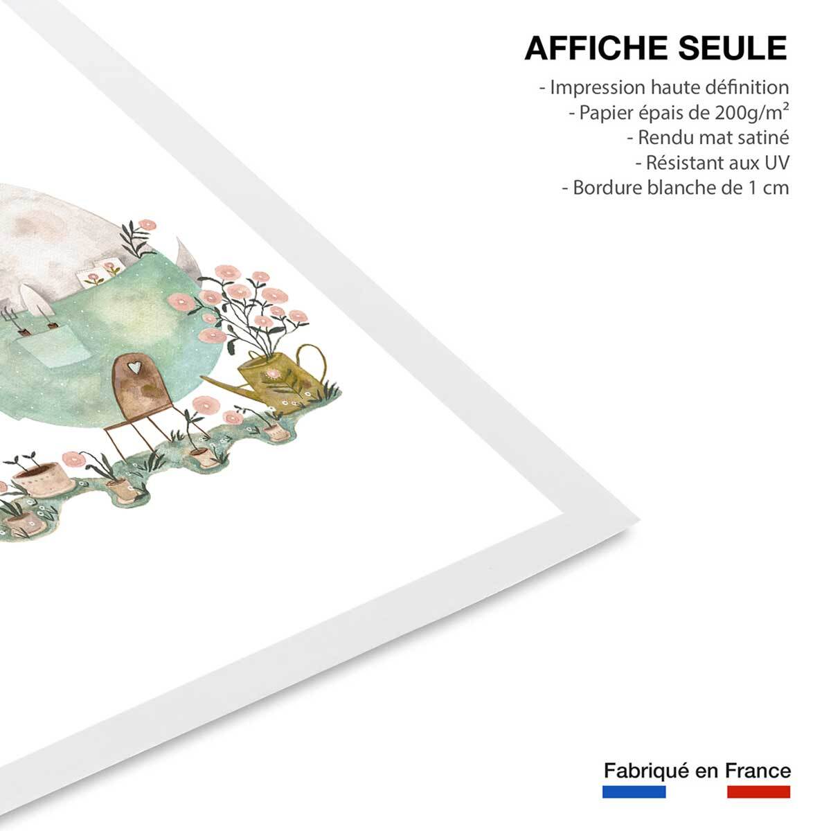 Affiche enfant un oiseau au jardin  Affiche seule