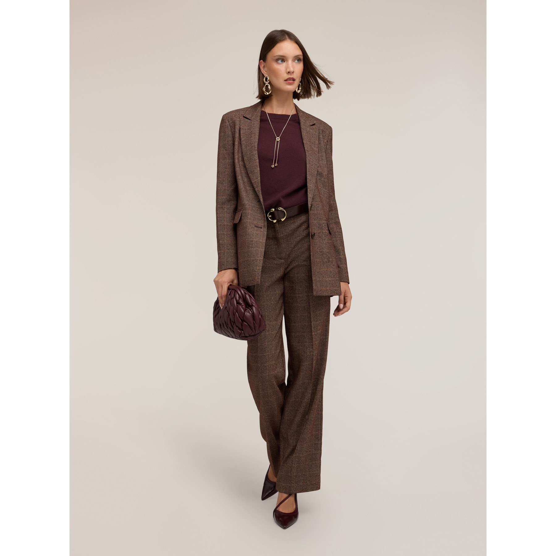 Motivi - Blazer check in tessuto tinto filo - Marrone