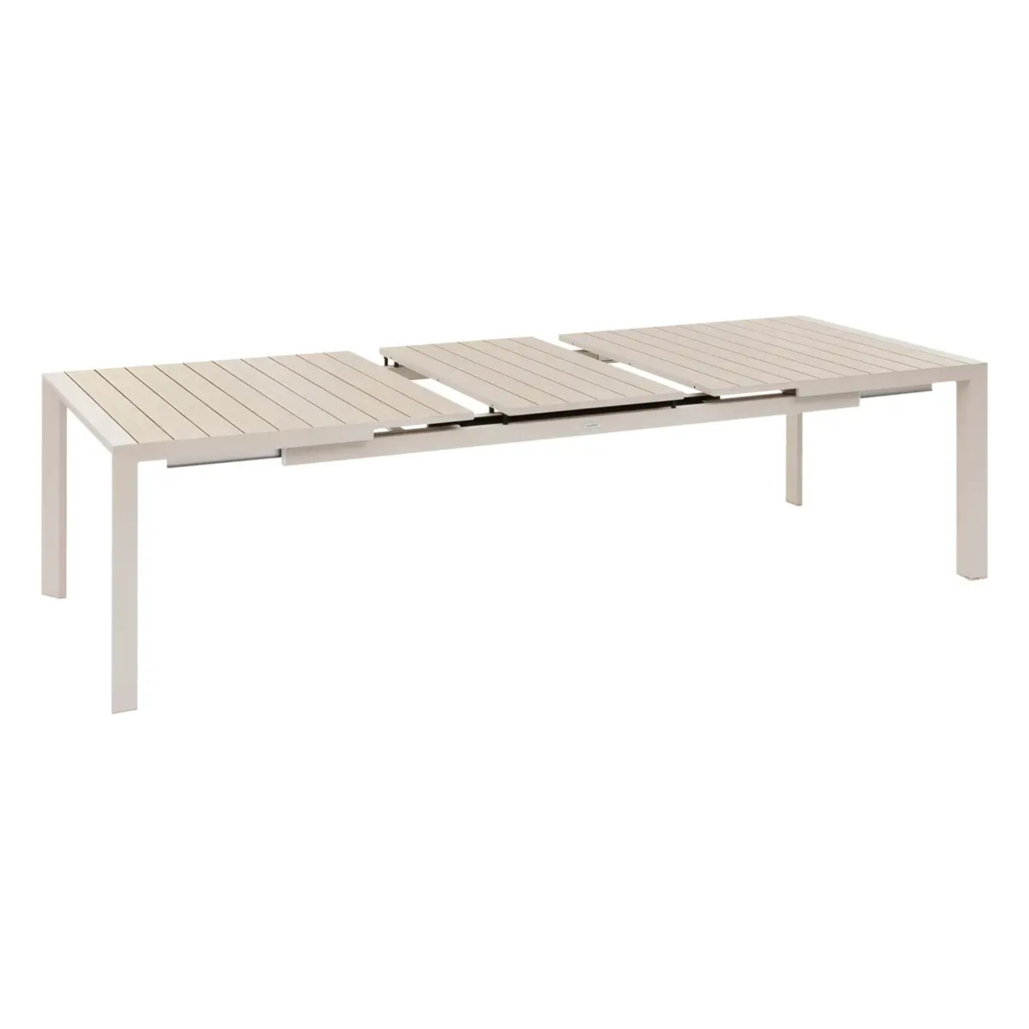 Table de jardin extensible rectangulaire "Évasion" en aluminium lin et argile traité époxy 10 places