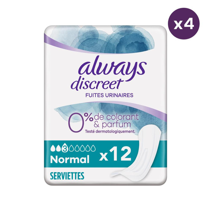 4x12 Serviettes pour Fuite Urinaires Always Discreet 0% Normal