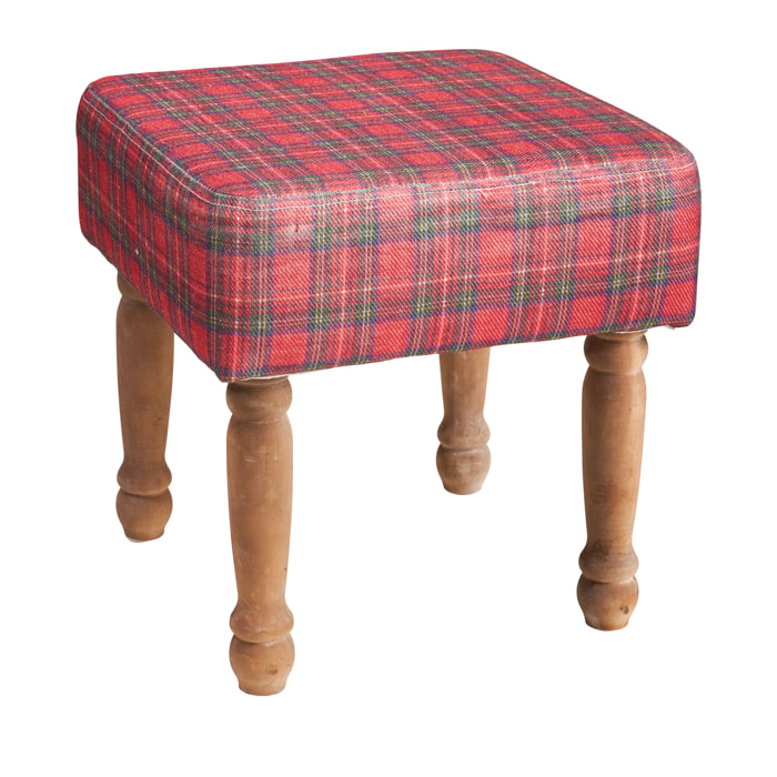 MACKENZIE - SGABELLO BASSO QUADRATO TARTAN ROSSO BLEACHED - misura: 34X34X35 cm