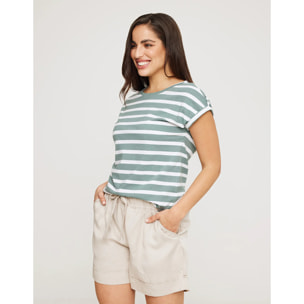 Camiseta Manga Corta de Rayas Verde - Madonna