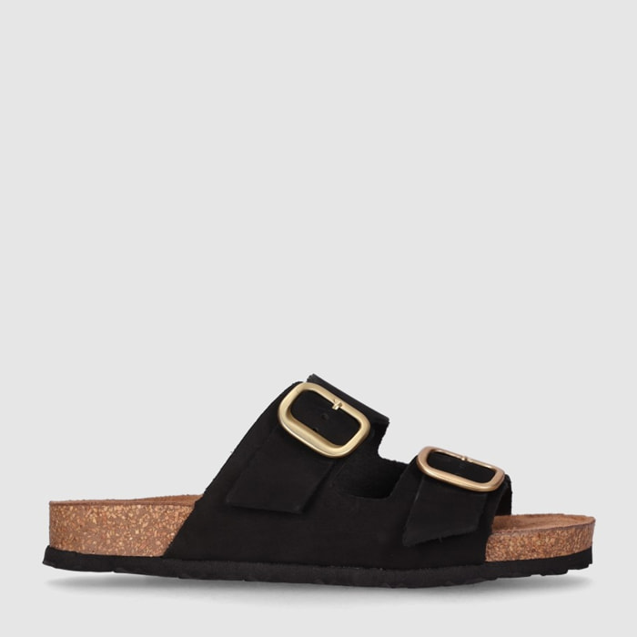 Sandalias de Piel - Negro - Tacón: Bajo