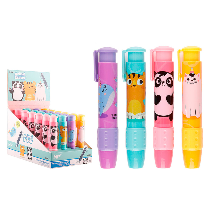 24 PACCHI DI GOMME DA CANCELLARE CON PULSANTE 4 DESIGN ASSORTITI