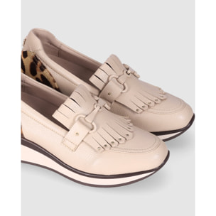 Zapatos de Piel - Beig - Tacón: 5 cm