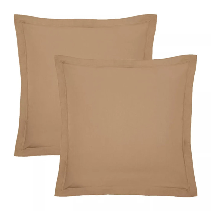 Lot de 2 taies percale de coton uni marron La percale caramel