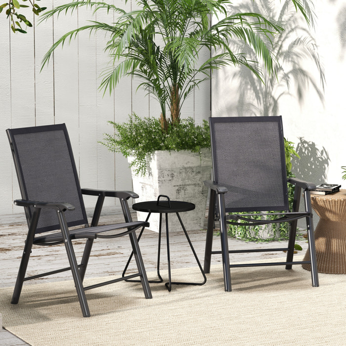 Juego de 2 Sillas de Camping Plegables Sillas Plegables de Jardín Exterior Acolchadas en Malla con Marco de Acero y Reposabrazos Carga 110 kg para Terraza Playa 58x64x94 cm Gris Oscuro
