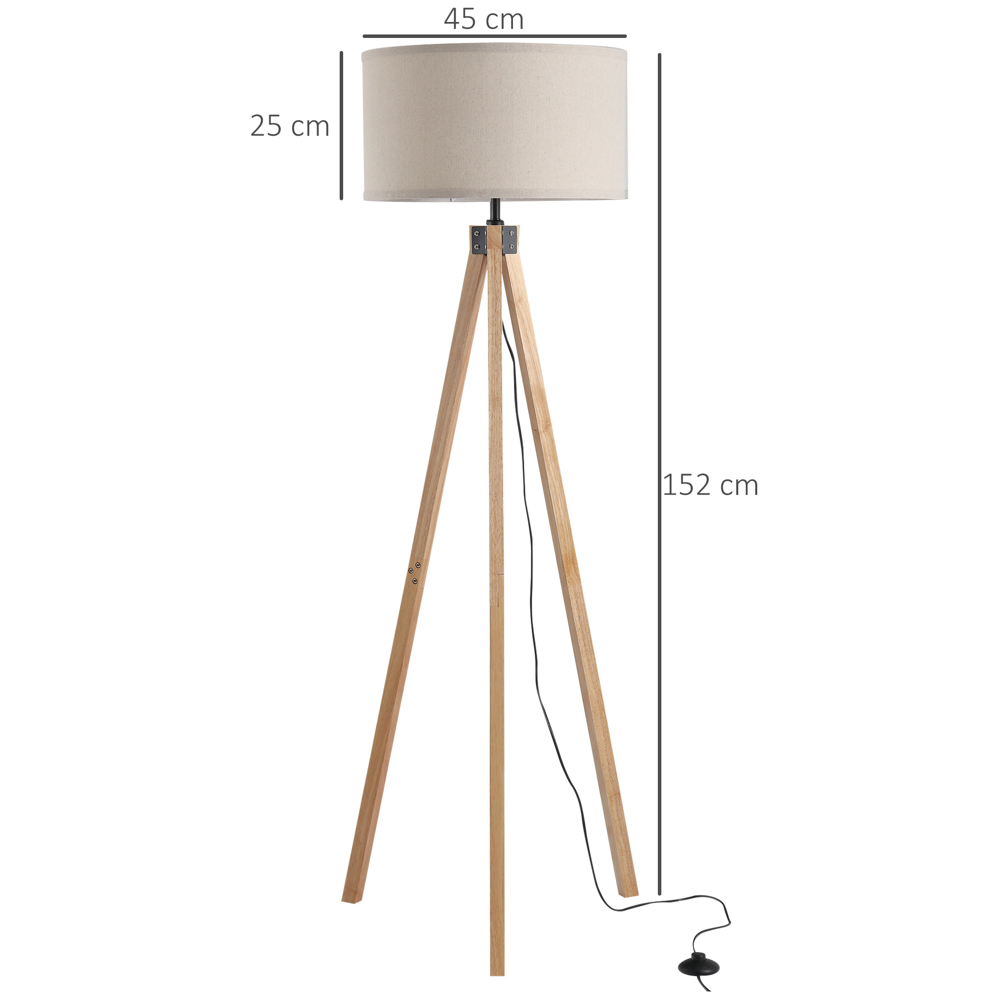 Lampadaire trépied style scandinave 40 W max. dim. 45L x 45l x 152H cm bois de pin lin beige