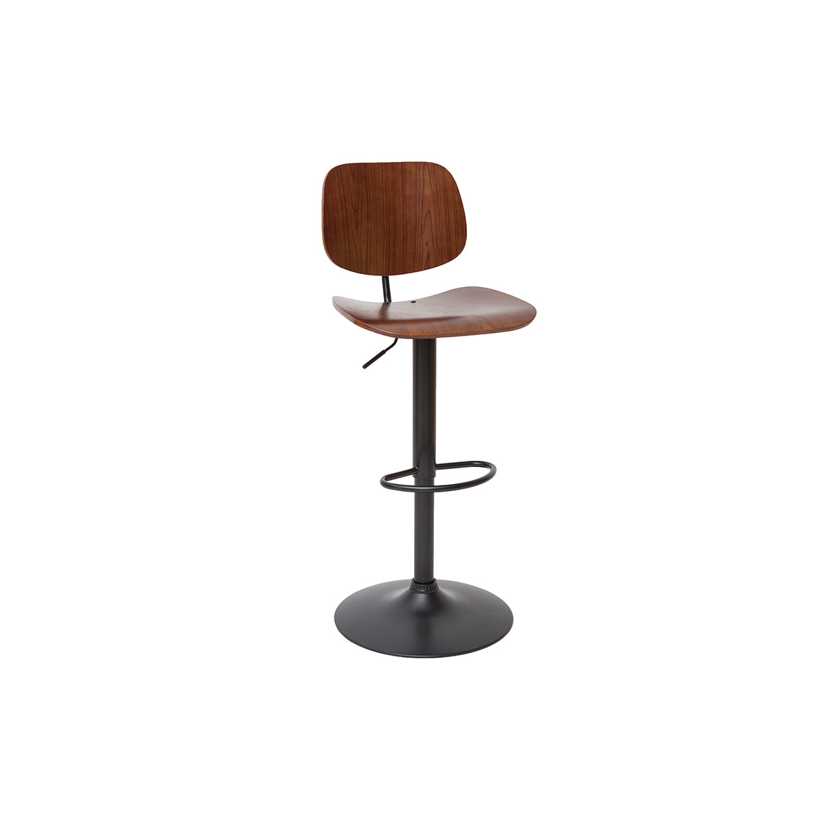 Tabouret de bar relevable noyer et métal noir TOBIAS