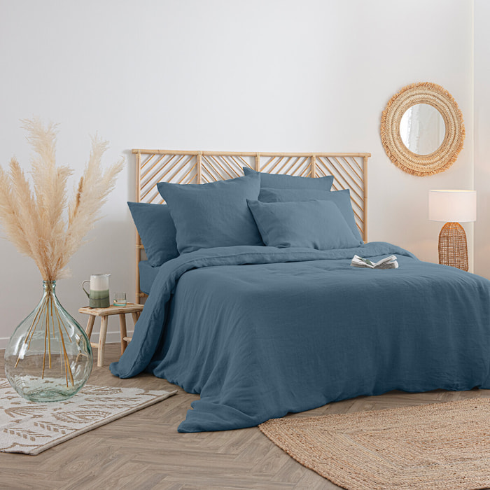 Housse de couette "Linah" - bleu canard - lin lavé 260x240 cm