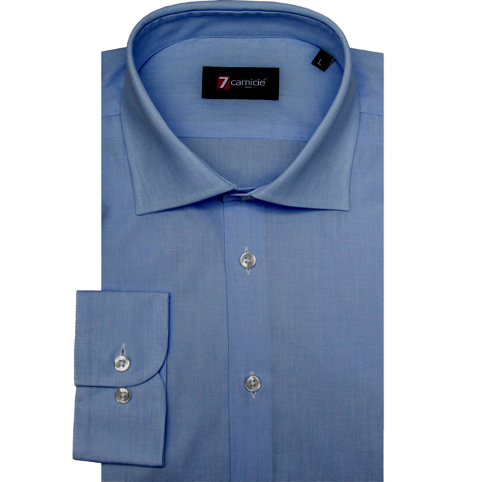Camicia Uomo 1 Bottone Francese Slim Fil a fil Unito Blu