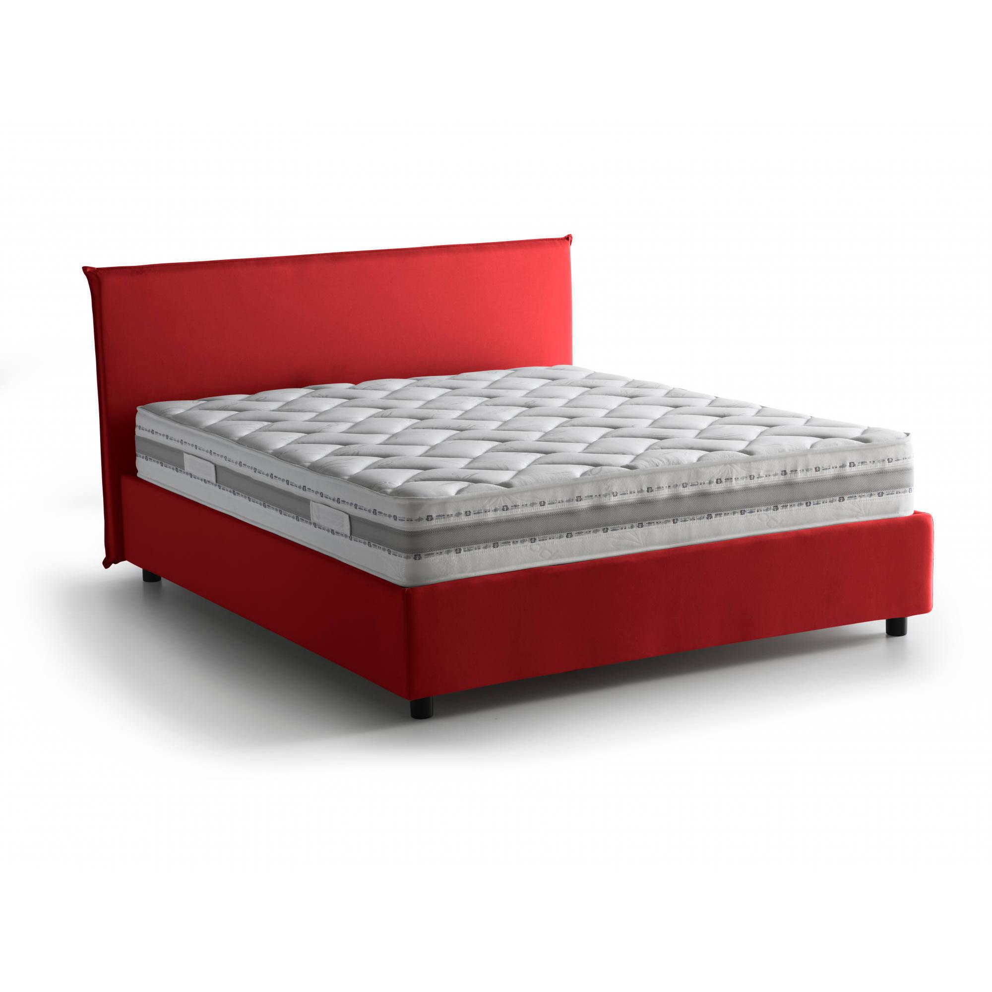 Letto matrimoniale Berenice, Letto contenitore con rivestimento in tessuto, 100% Made in Italy, Apertura frontale, adatto per materasso Cm 140x200, Rosso