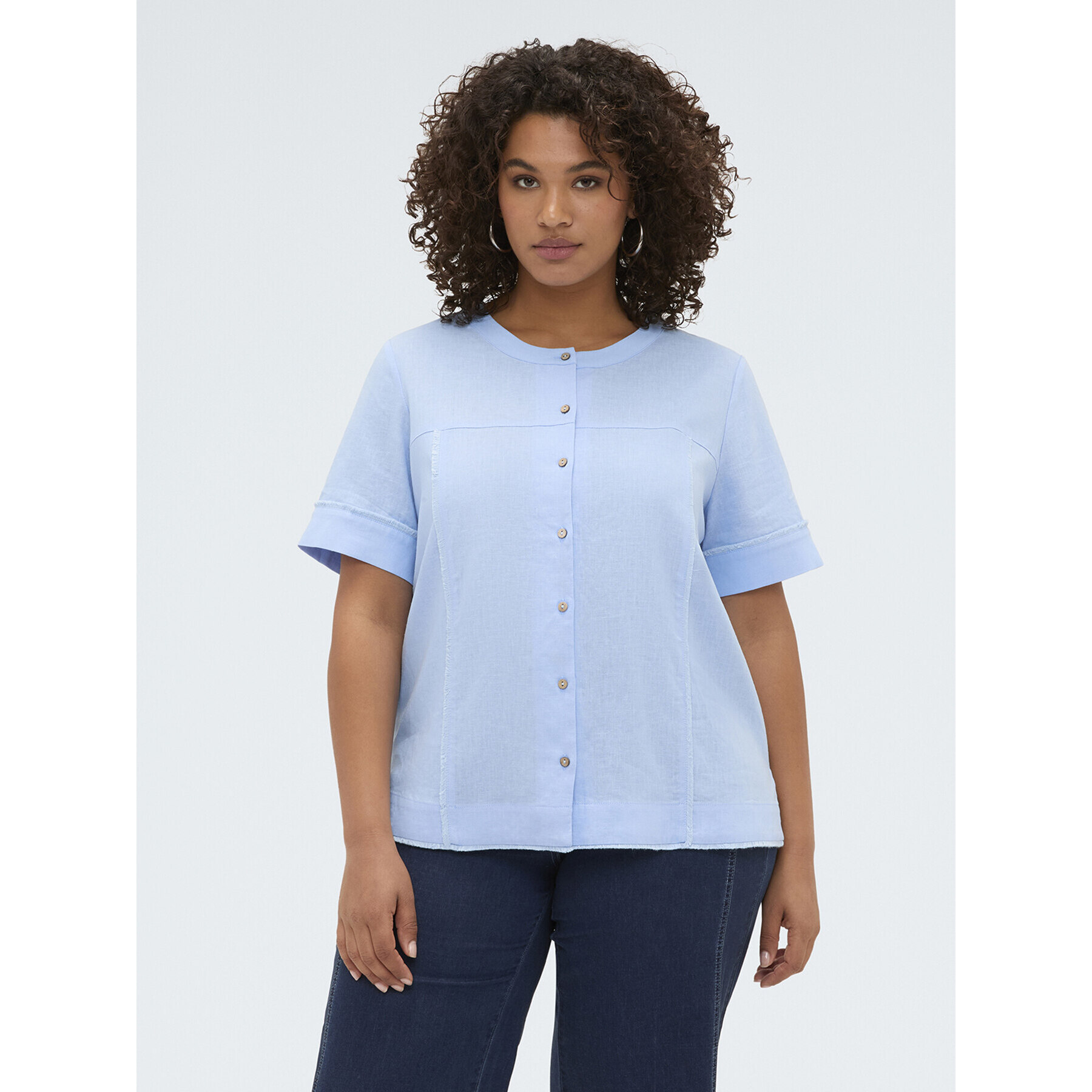 Fiorella Rubino - Camisa de cuello redondo en mezcla de lino y viscosa - Light - blue