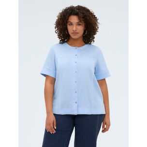 Fiorella Rubino - Camisa de cuello redondo en mezcla de lino y viscosa - Light - blue