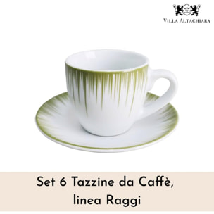 Set 6 tazzine da caffè Raggi con piattini in porcellana