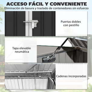 Cobertizo para Contenedor de Basura Doble, Caseta para Cubo de Basura de Acero Galvanizado con Tapa Abatible y Puertas Doble, para Jardín, Exterior, 179,5x108x129,5 cm, Gris Oscuro