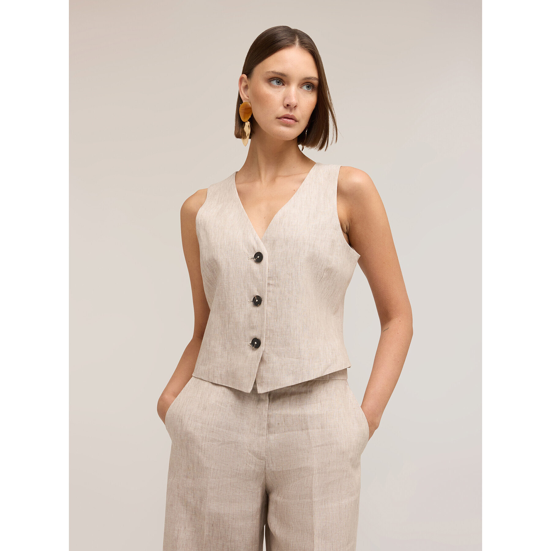 Motivi - Chaleco sastre de lino - Beige