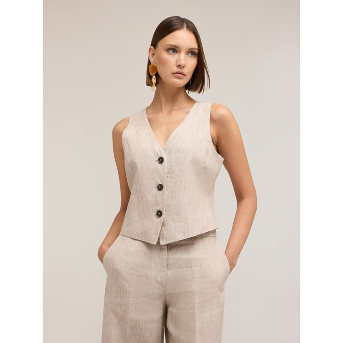 Motivi - Chaleco sastre de lino - Beige