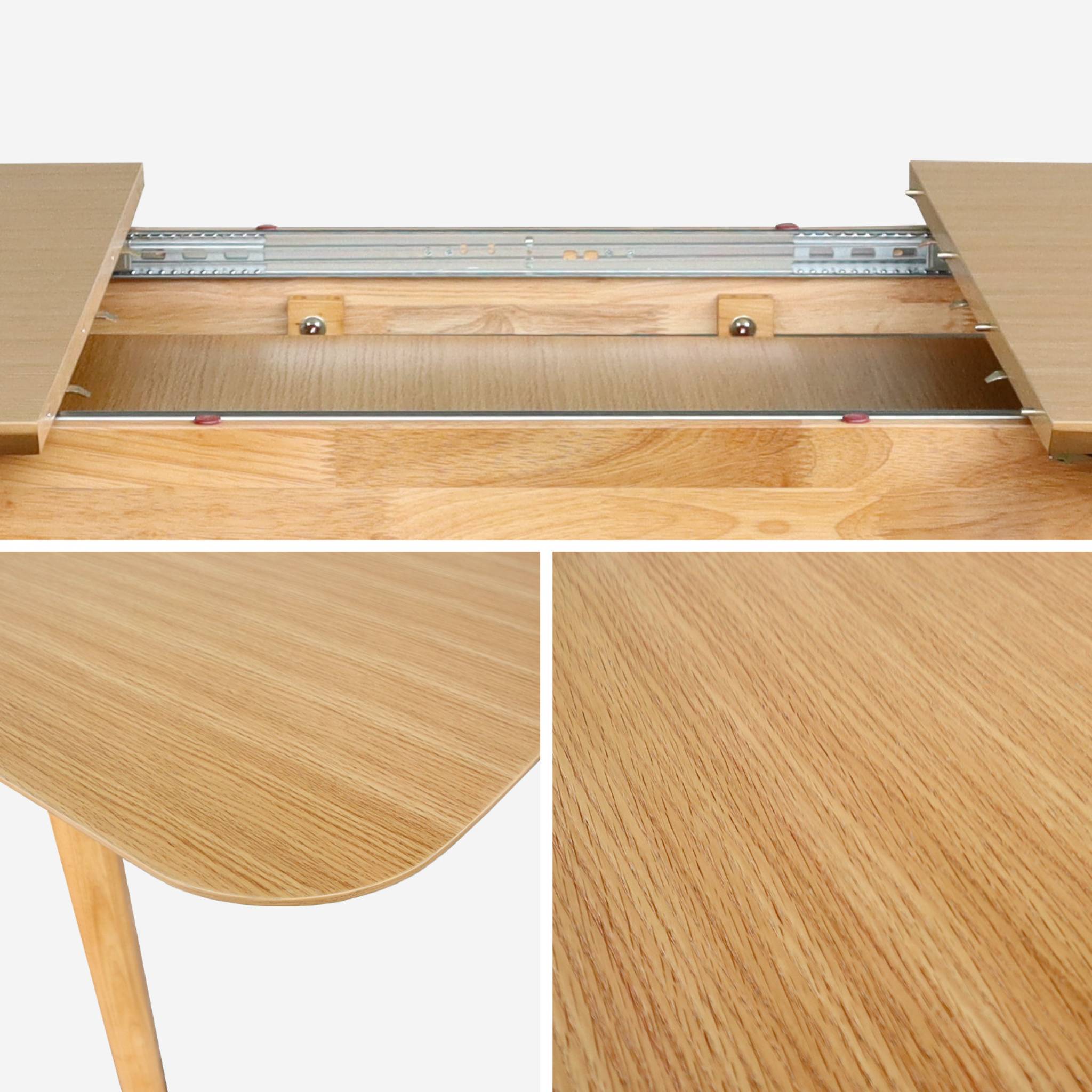 Table à manger extensible rectangulaire 160 - 210cm. placage chêne. teinte naturelle. L 160/210 x P 90 x H 76cm