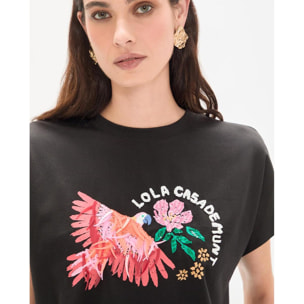 Maglietta pappagallo con piume