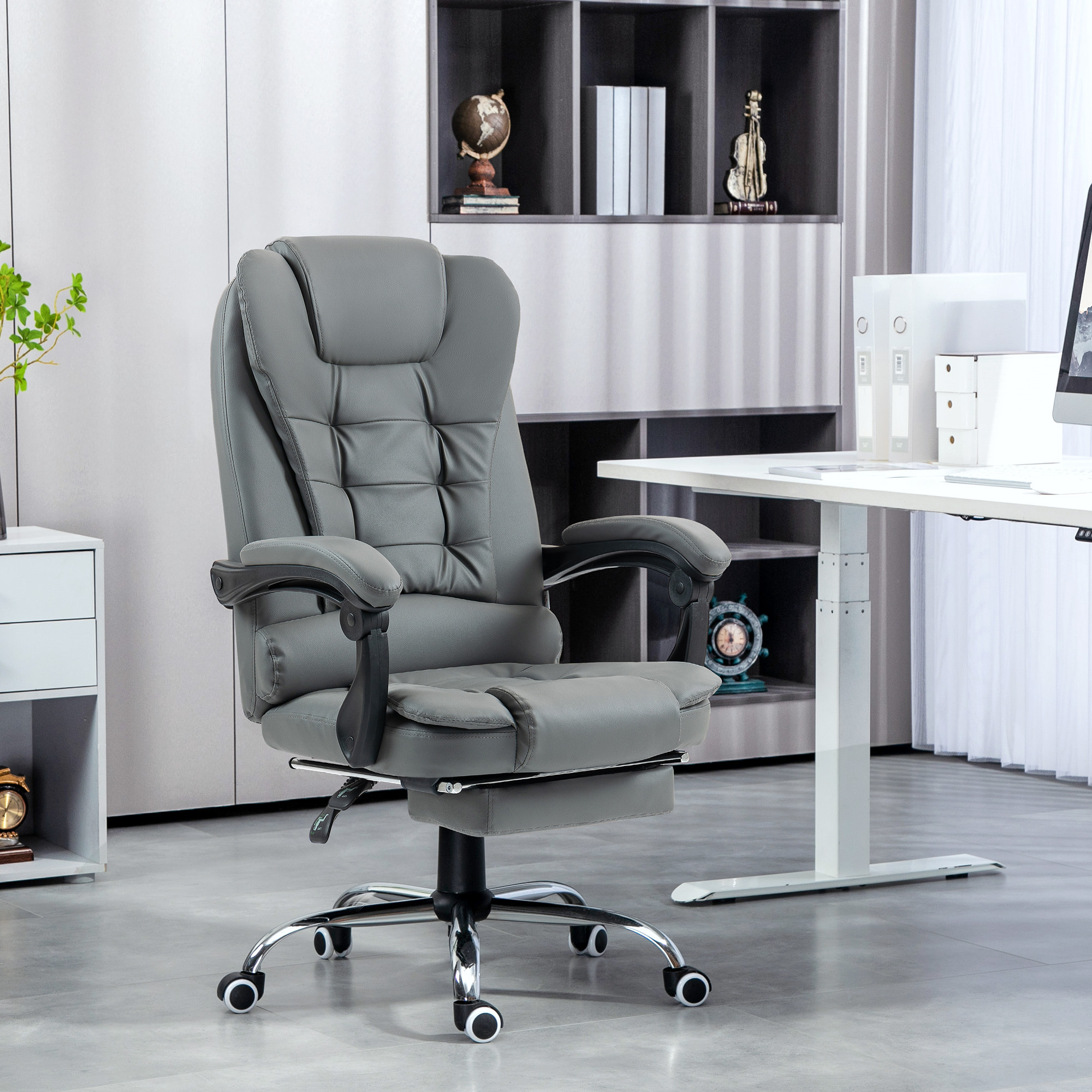 Fauteuil de bureau fauteuil manager grand confort réglable dossier inclinable repose-pied revêtement synthétique gris