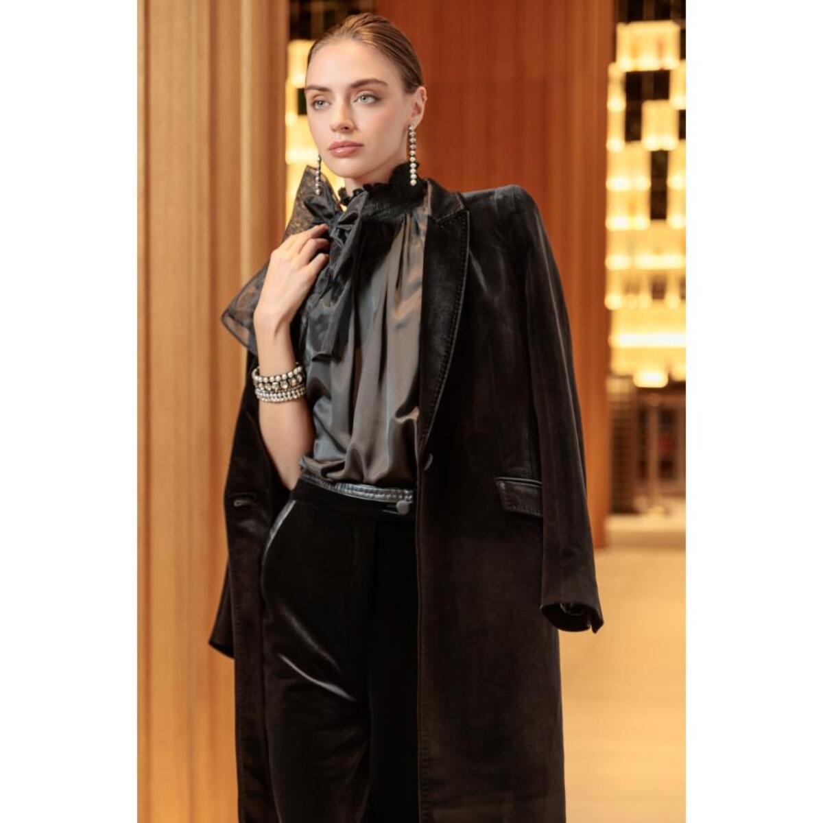 Pantaloni dritti in velluto con dettagli in eco pelle