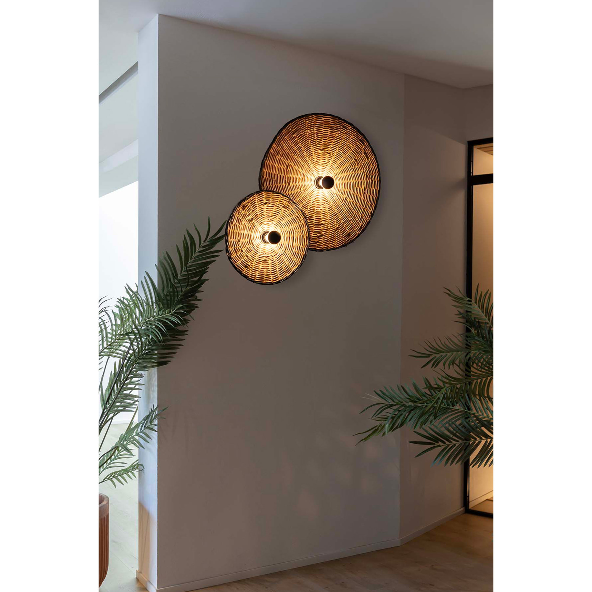 COSTAS 600 H70 Lampe applique/plafonnier noire/rotin