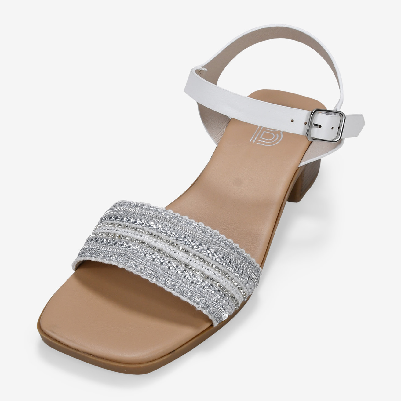 Sandalias de tacón blancas con brillantes