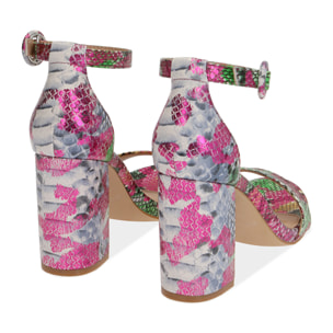 Sandalias estampado pitón multicolor, tacón 9 cm