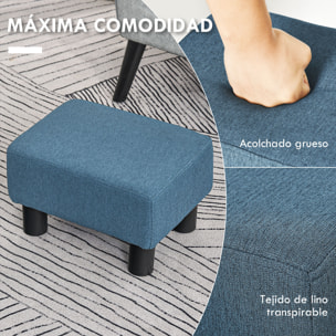 Reposapiés de Salón Taburete Bajo Tapizado en Lino Otomana Rectangular con Estructura de Madera para Sala de Estar Dormitorio Azul Oscuro