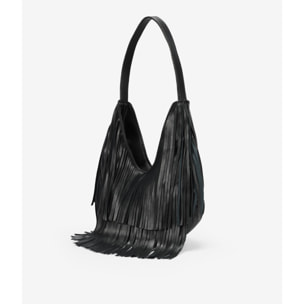Bolso de hombro negro con flecos