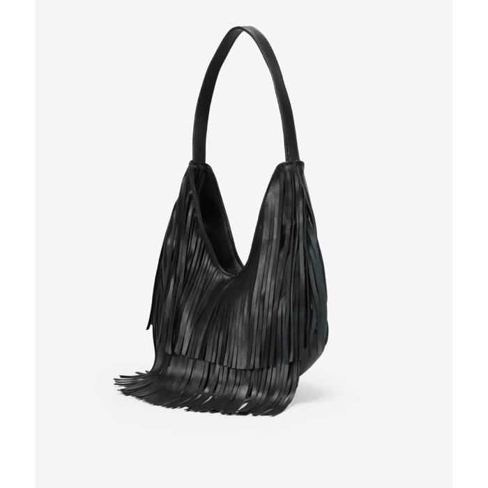 Bolso de hombro negro con flecos