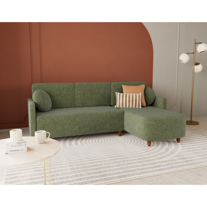 Calypso - canapé d'angle réversible 4 places convertible avec coffre en tissu - Vert