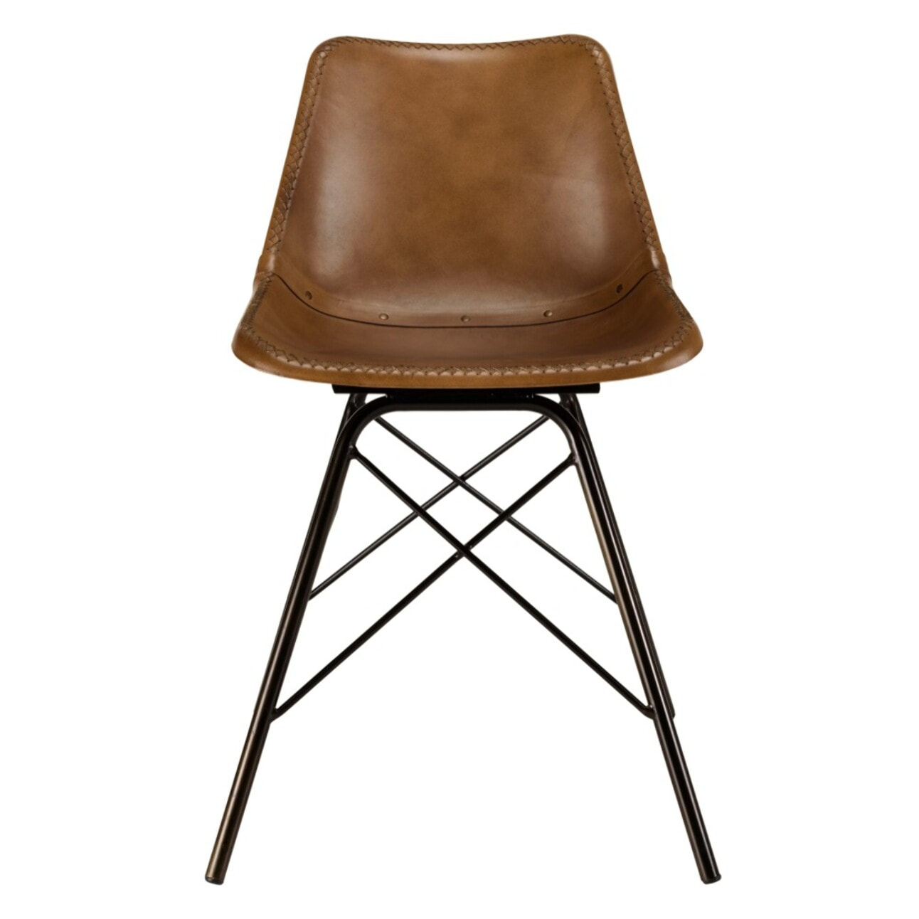 MARCEL - Lot de 2 chaises en cuir marron et pieds acier
