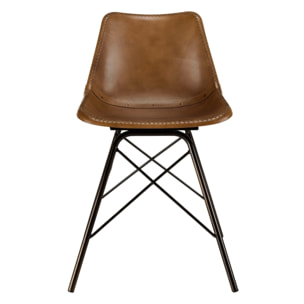 MARCEL - Lot de 2 chaises en cuir marron et pieds acier