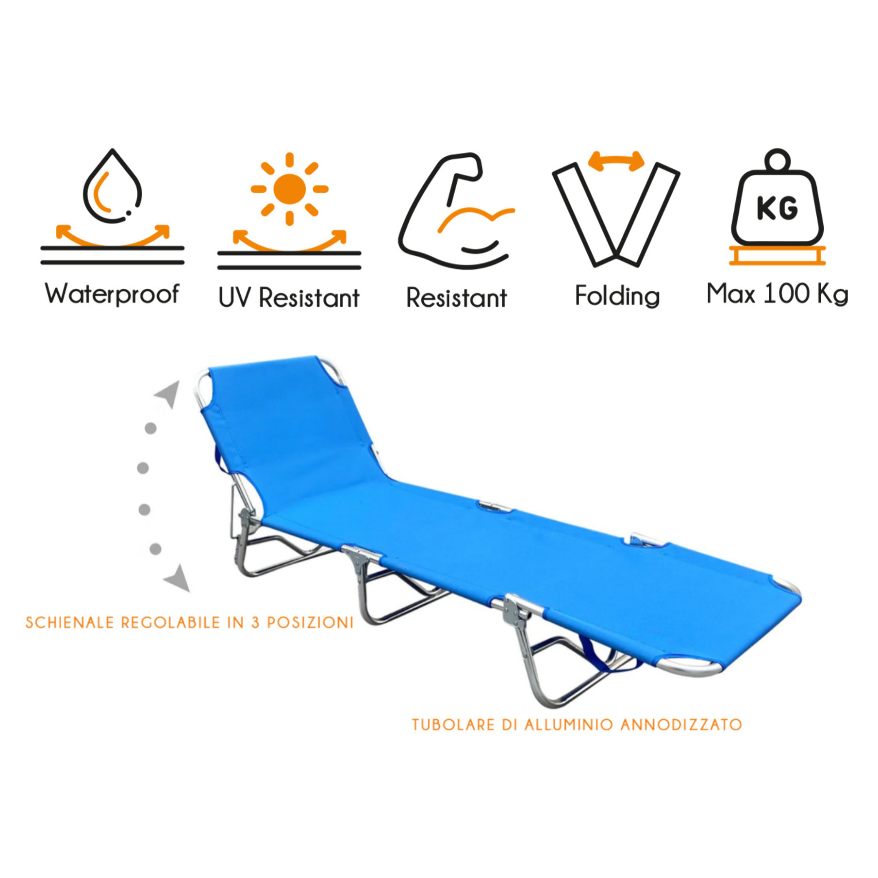 Lettino Spiaggia Piscina Schienale Regolabile Pieghevole Modello Buenos Aires