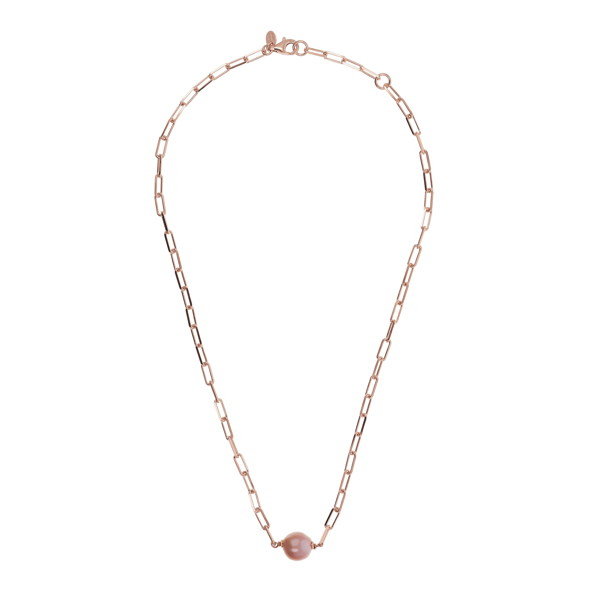 PERLAVIVA - Collana in Argento 925 placcato Oro Rosa 18Kt con Perla Rosa d'Acqua Dolce Ø 10 mm