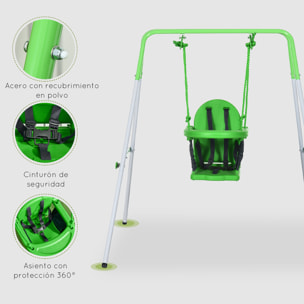 Columpio Infantil de Acero Columpio para Niños de 6-36 Meses con Respaldo y Cinturón de Seguridad para Interiores y Exteriores Carga Máx. 25 kg 122x146x122 cm Verde