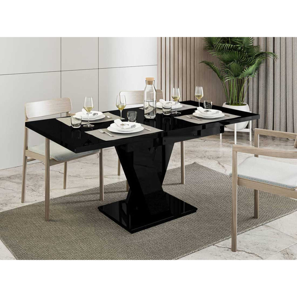 Xandriel - table à manger extensible - noir - 4 à 6 personnes - Noir