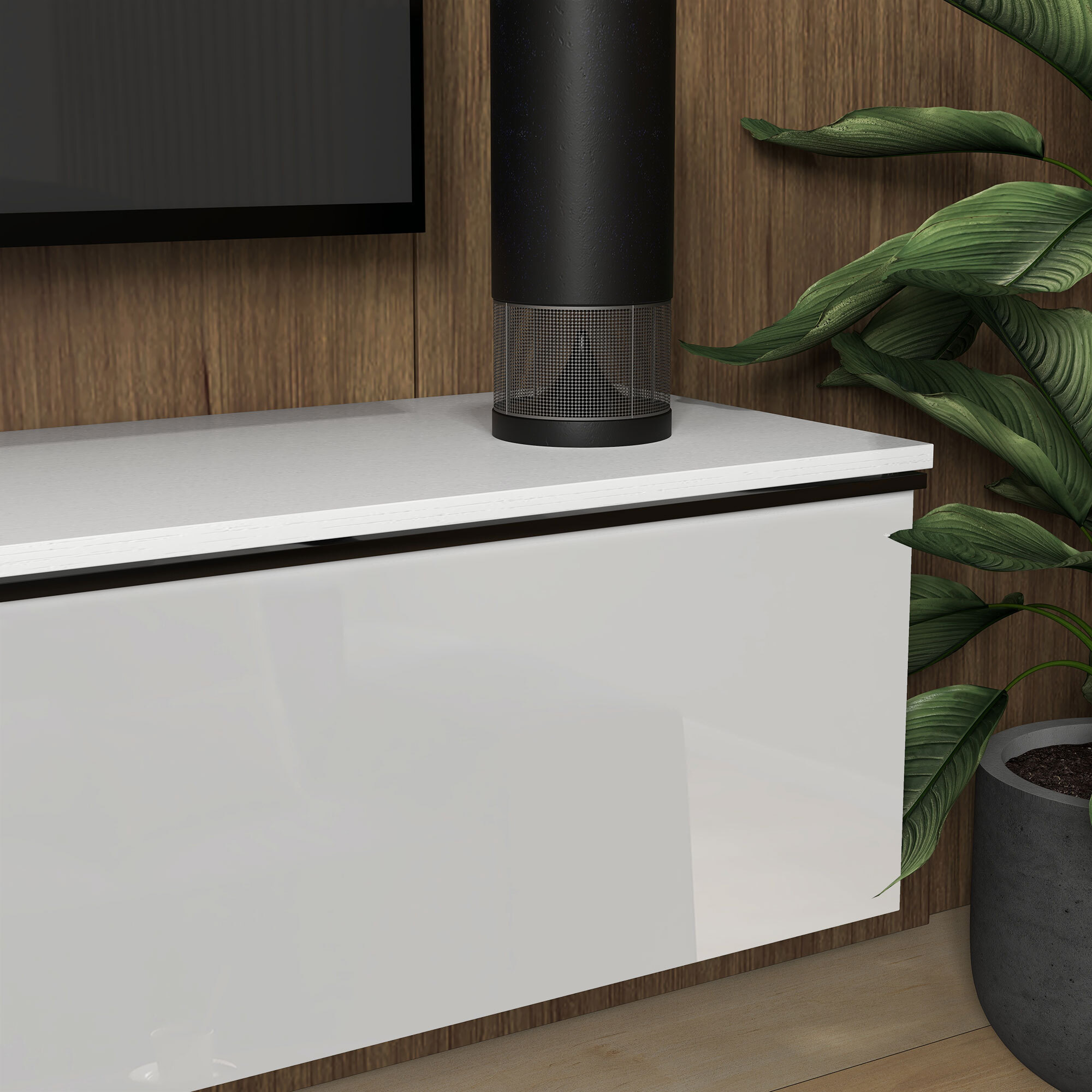 Meuble TV suspendu meuble TV flottant design façade blanc laqué 2 portes