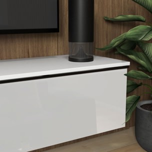 Meuble TV suspendu meuble TV flottant design façade blanc laqué 2 portes
