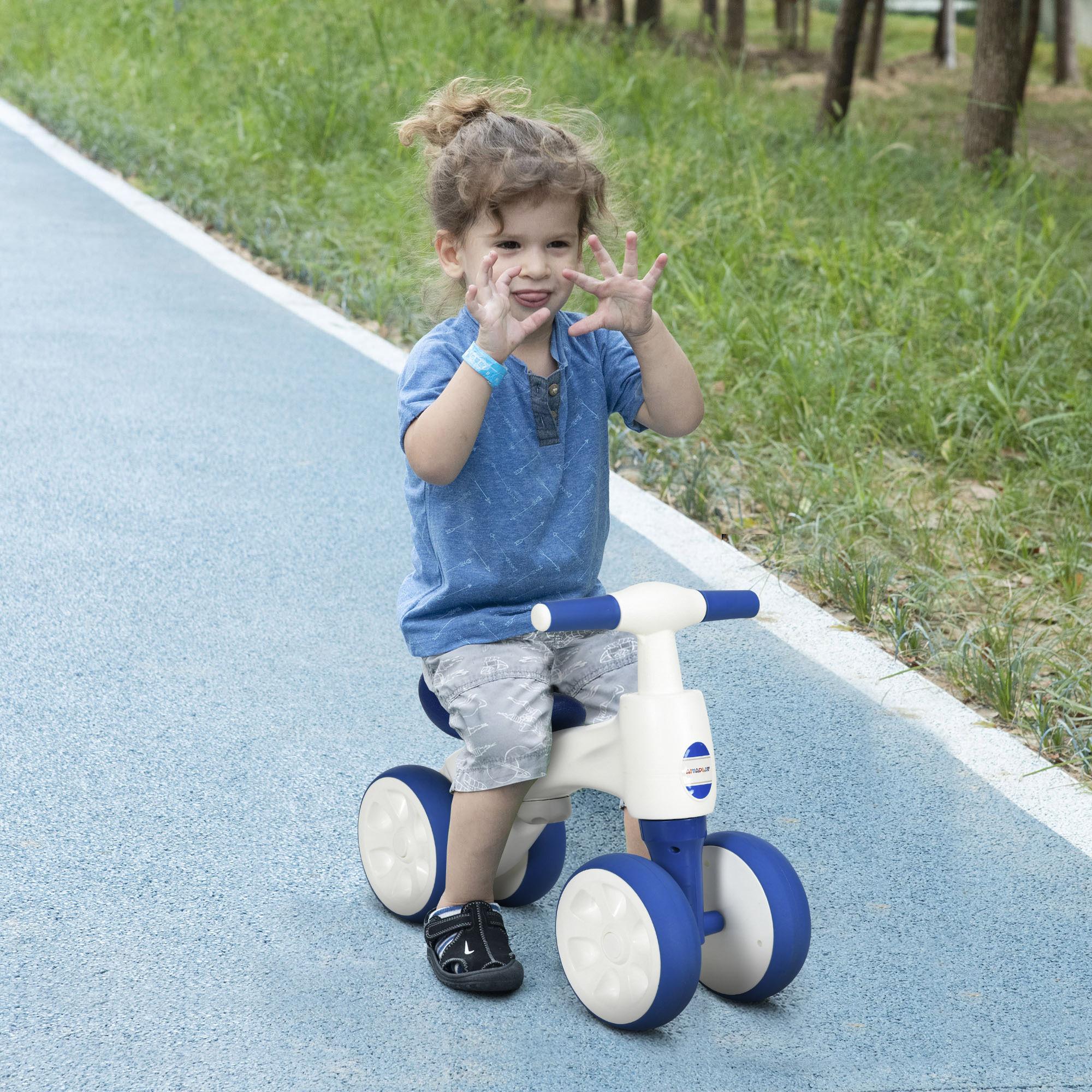 Bicicleta sin Pedales para Niños de 18-36 Meses Carga 30 kg Bicicleta de Equilibrio con Manillar Antideslizante y 4 Ruedas de Ø17 cm Regalo para Niños y Niñas 56x30x42 cm Azul