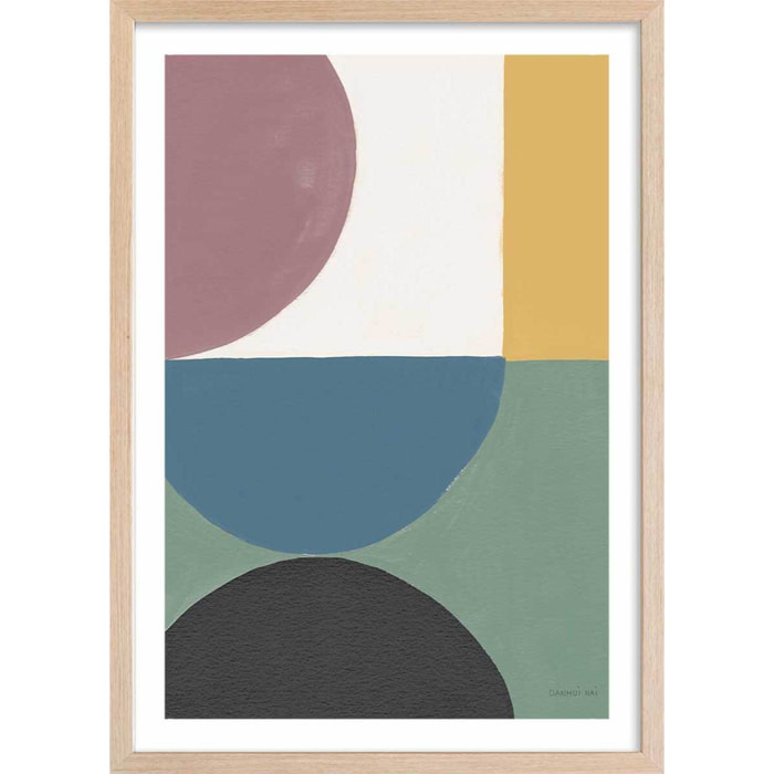 Affiche Retro coloré V Affiche + cadre en bois - Chêne