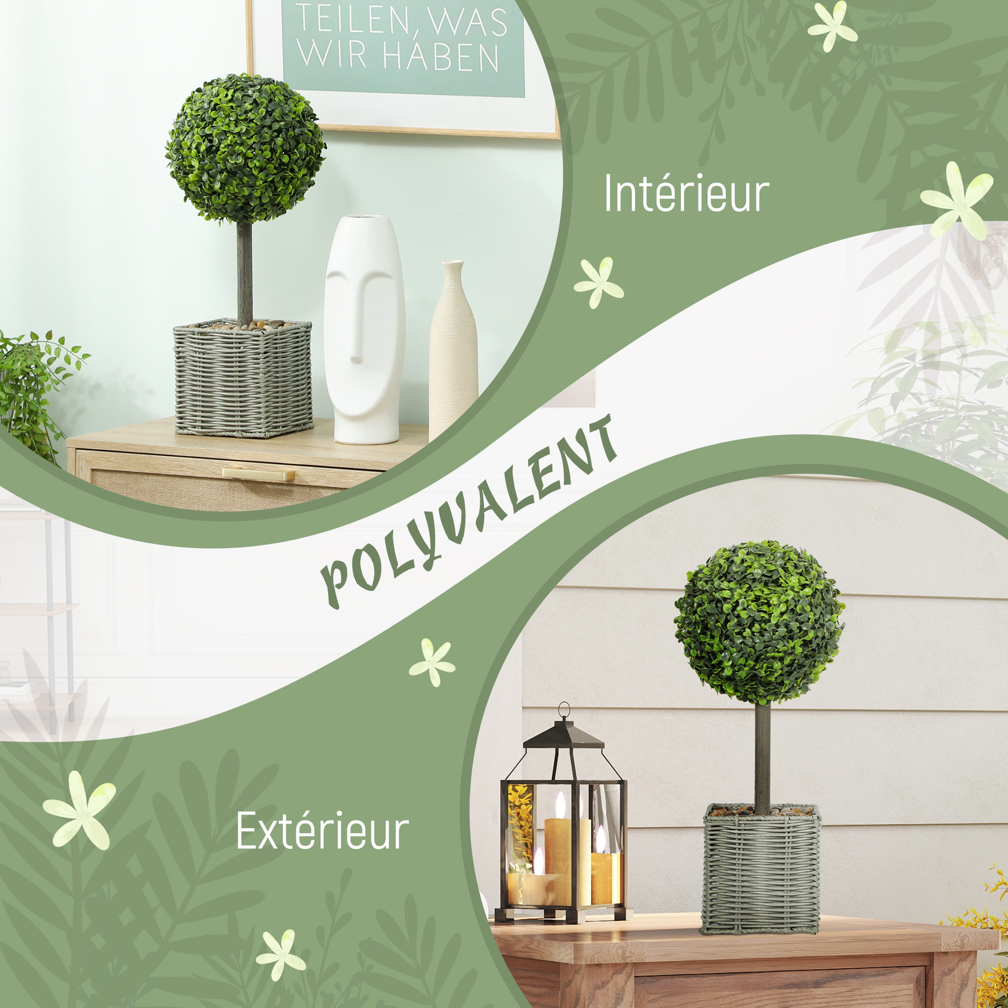 Lot de 2 plantes artificielles 50H cm en plastique vert