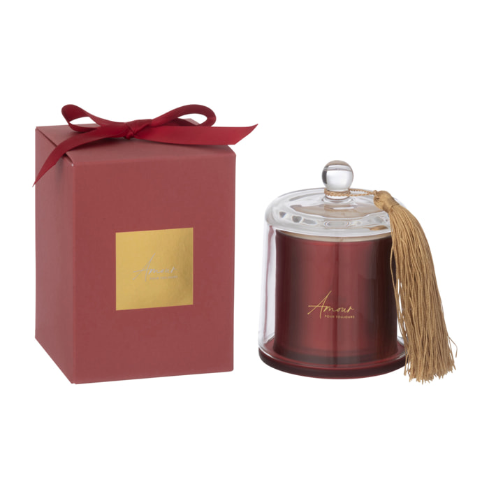 J-Line bougie parfumée Cloche Amour - Mimosa & Rose - verre - rouge - small - 30H